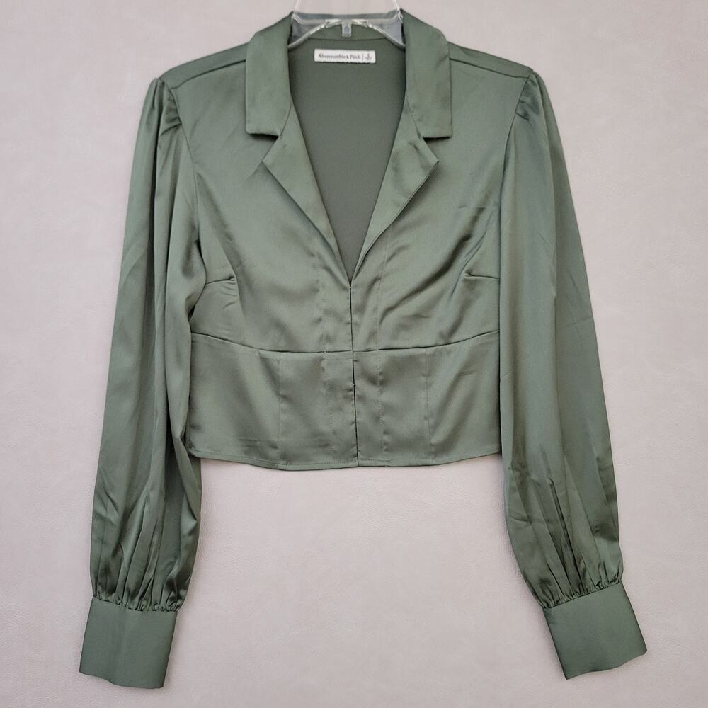 Y2k Abercrombie & Fitch A&F Satin Long Sleeve Top Blouse Shirt Size Small